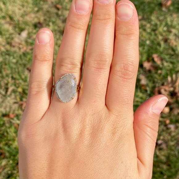 Gray Sapphire and Natural Diamond Halo Ring - Picture 7 of 9